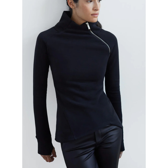 Marcella Tops - Chic Black Asymmetrical Zip Hoodie